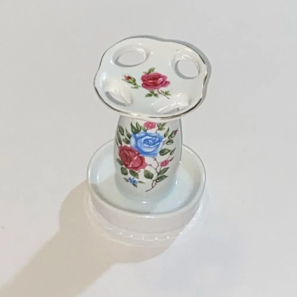 Vintage Porcelain Flowers Painted Japan Floral Porcelain Toothbrush Holder